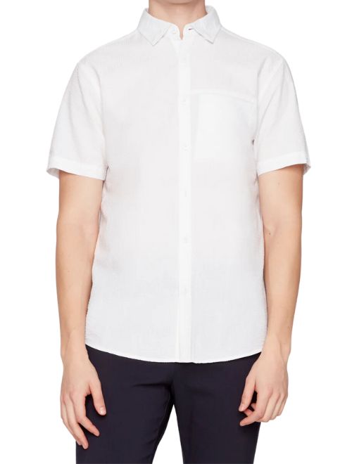Textured Short Sleeve Solid Shirt - White