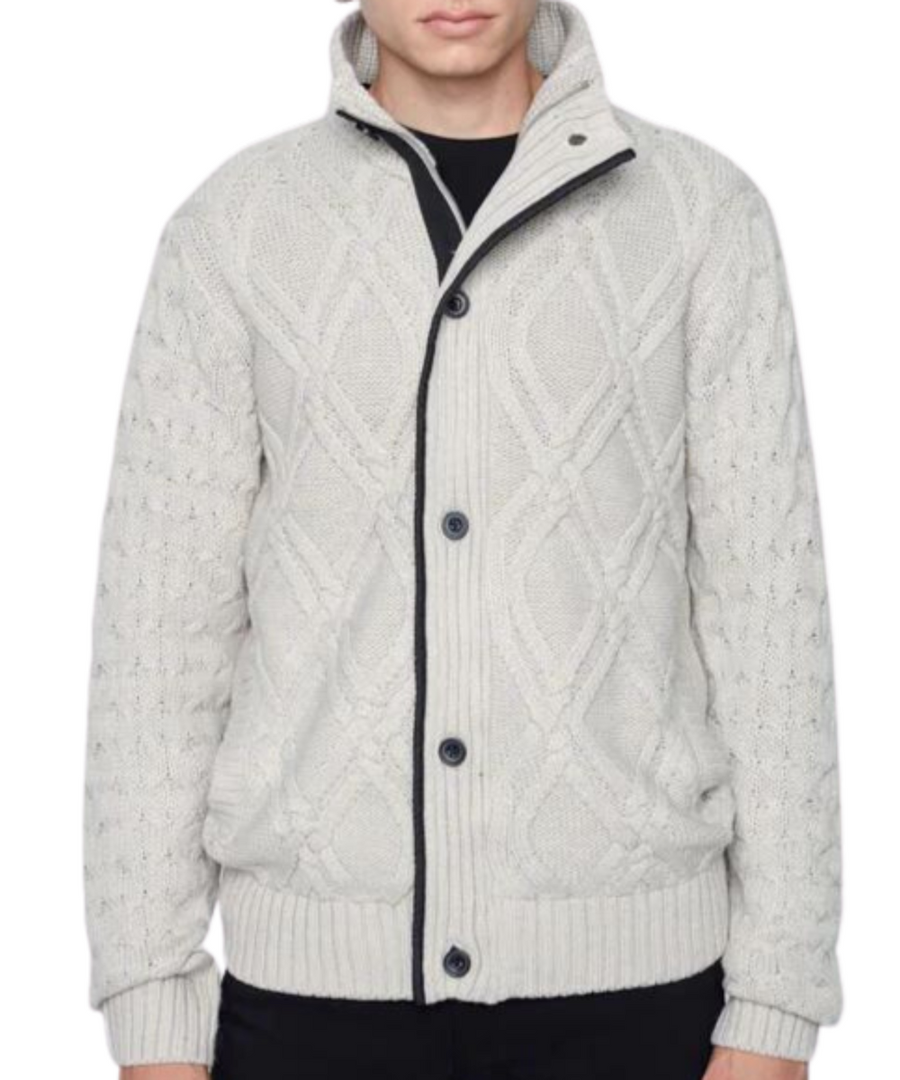 Full-Zip Mock Neck Cable Knit Cardigan