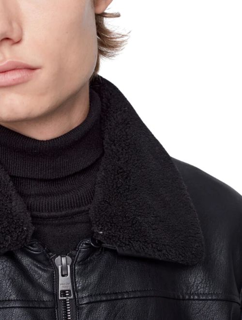 Vegan Leather Jacket with Sherpa Collar