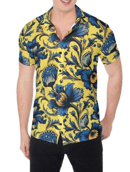 Azure Bloomscape Button Up Short