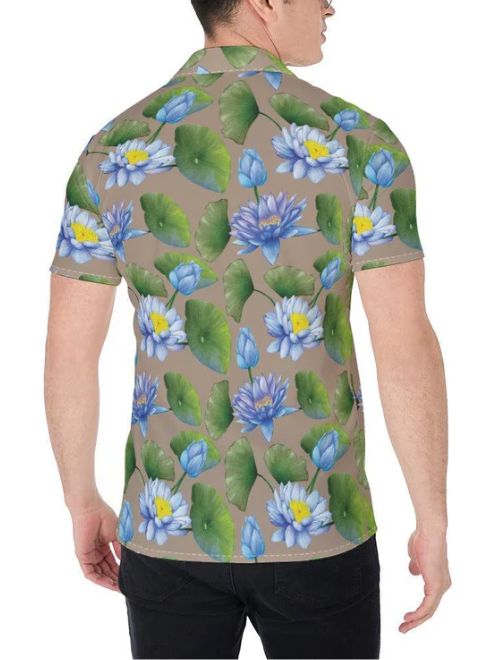 Blue Lotus Short Sleeve Button Up