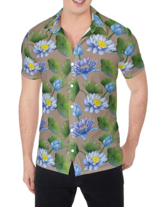 Blue Lotus Short Sleeve Button Up