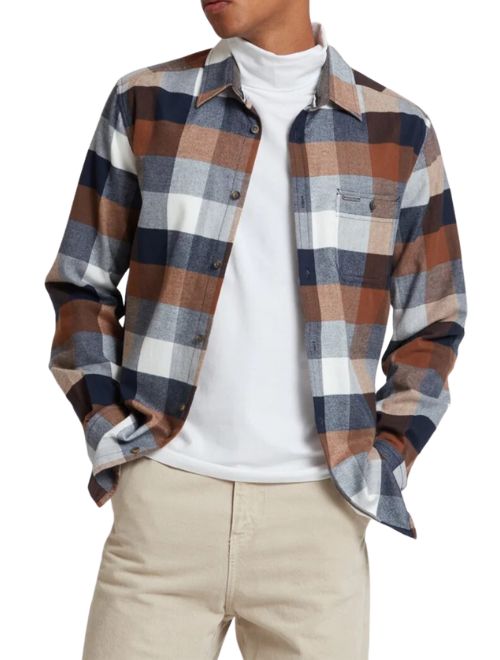 Light Brushed Flannel Long Sleeve Shirt - Navy