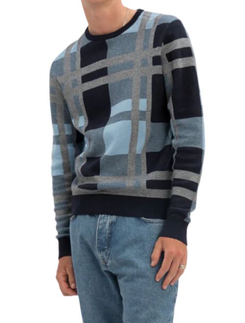Checkered Cotton Sweater - Blue