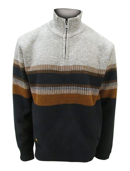 Fleece Lined Quarter Zip Sweater - Navy/Cream