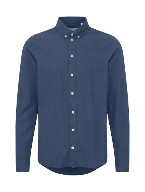 Solid Colour Long Sleeve Button Up - Navy