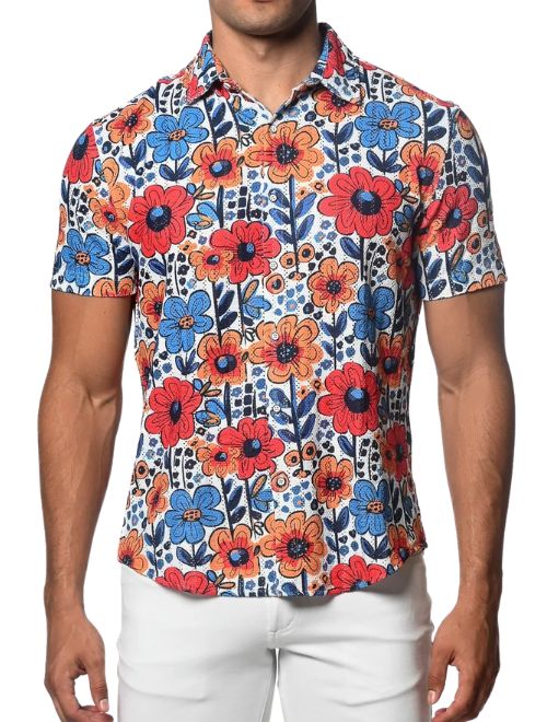 Poppies Print Open Knit Shirt