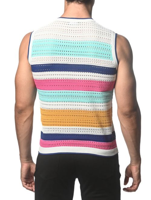 Open Mesh Knitted Vest - Teal/Pink