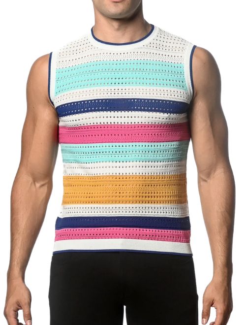 Open Mesh Knitted Vest - Teal/Pink