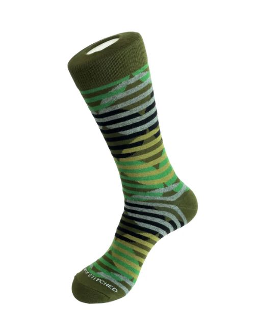 Circle Stripe Crew Socks - Green