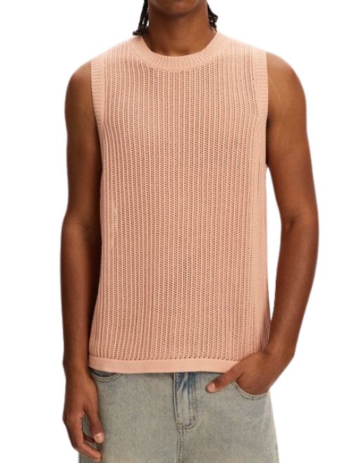 Knitted Sleeveless Vest - Pink