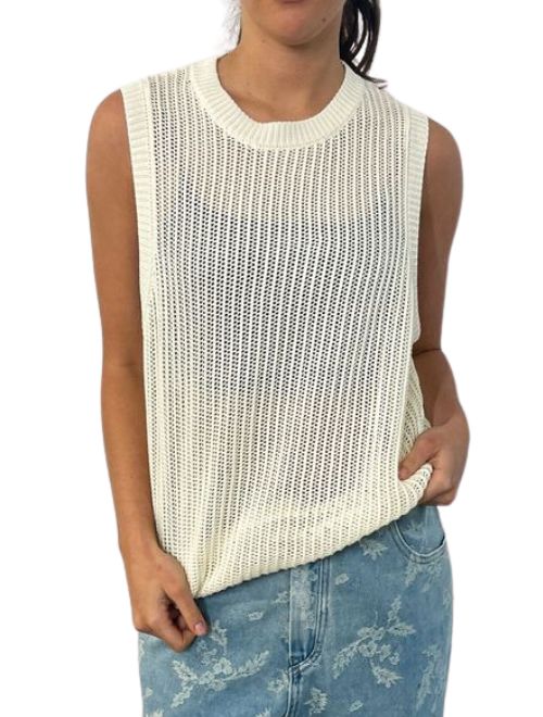 Knitted Sleeveless Vest - White