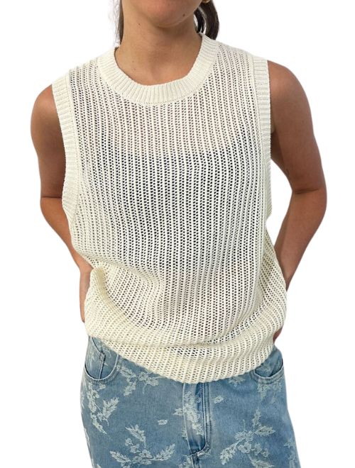 Knitted Sleeveless Vest - White