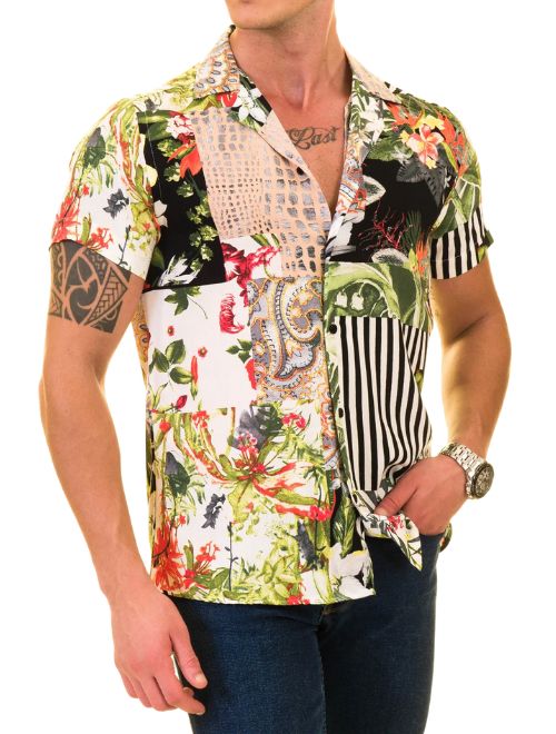 Patchwork Print Button Up Shirt