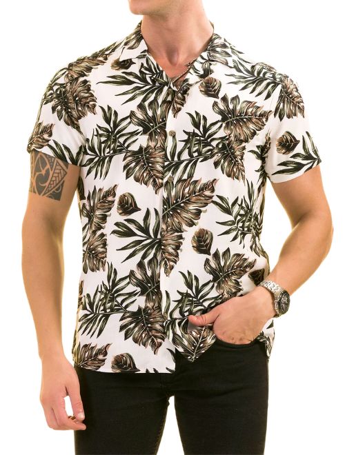 Palm Frond Print Button Up Shirt
