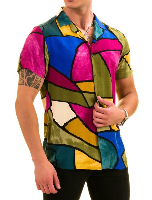 Abstract Print Button Up Shirt