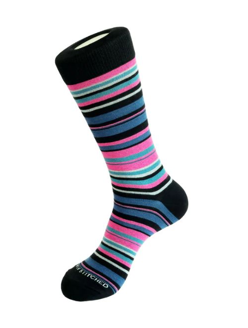 Griddy Stripe Crew Sock - Pink