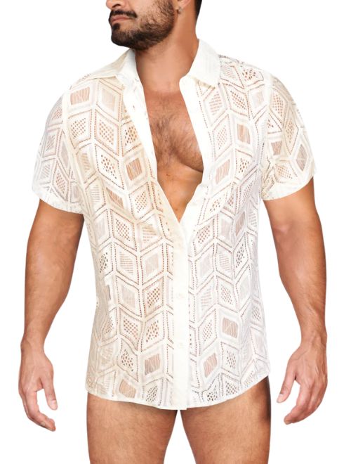 Sheer Mesh Geometric Shirt - White