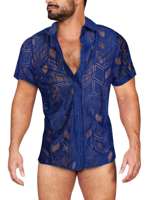 Sheer Mesh Geometric Shirt - Blue