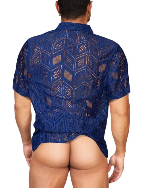 Sheer Mesh Geometric Shirt - Blue