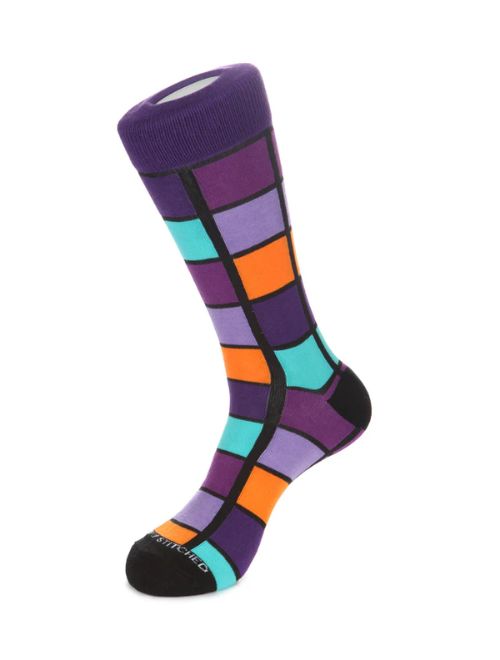 Window Check Crew Socks - Purple