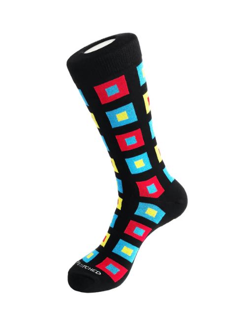 Stacked Tile Crew Socks - Black