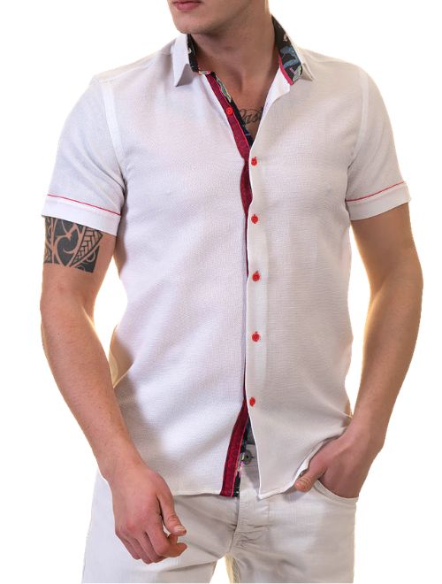 White & Red Button Up Shirt