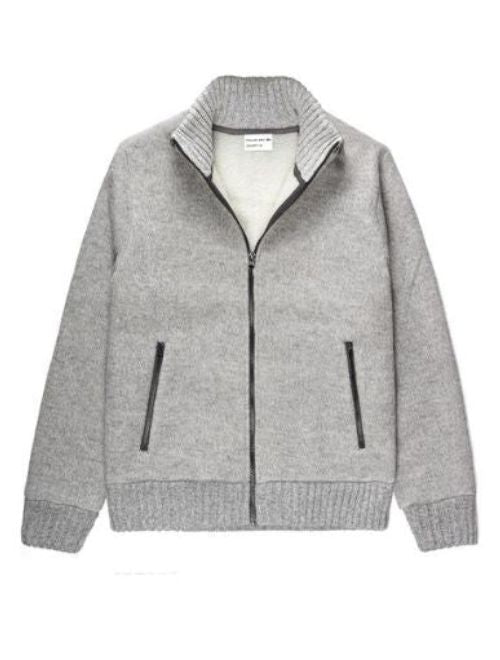 Fleece-Lined Sweater Jacket - Light Grey