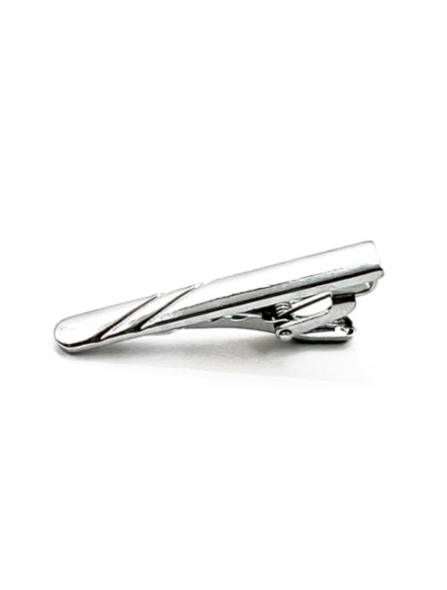 Silver Tie Clip with Diagonal Etching