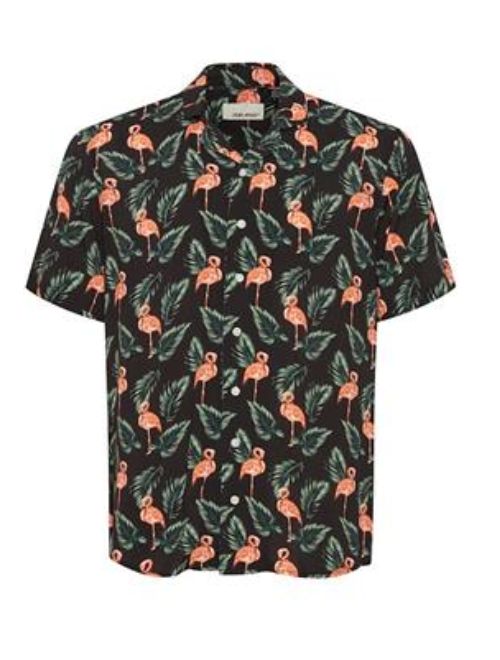 Flamingo Pattern Short Sleeve - Black