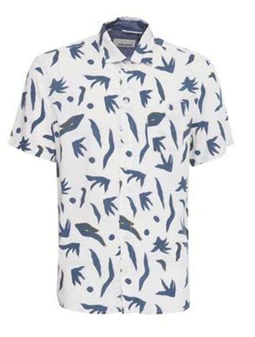 Abstract Birds & Leaves Short Sleeve - White