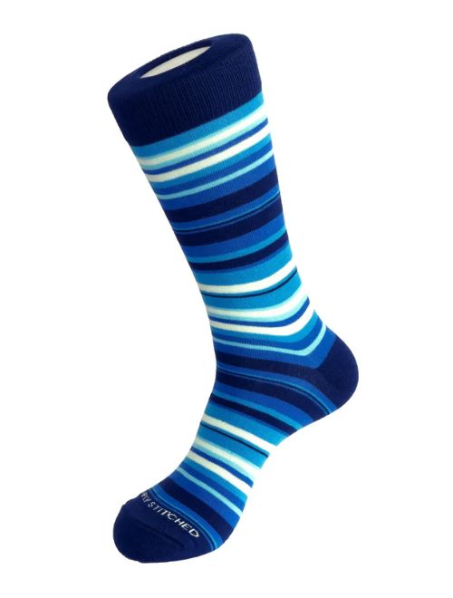 Griddy Stripe Crew Sock - Blue