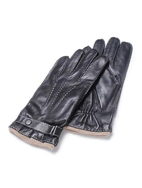 White Stitching Black Full Leather Glove