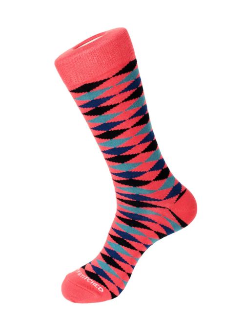 Checkered Diamond Crew Sock - Coral