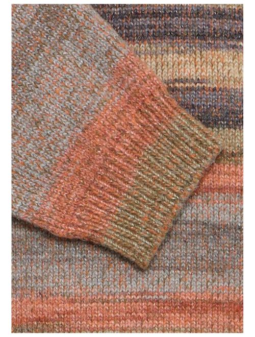 Striped Crew Neck Sweater - Orange/Grey