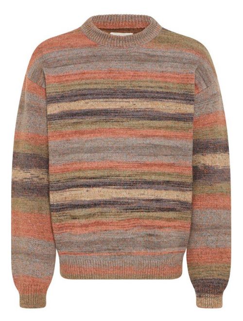 Striped Crew Neck Sweater - Orange/Grey