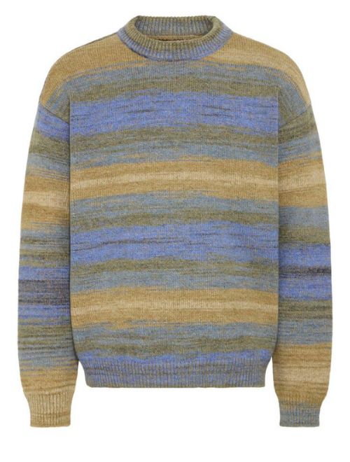 Striped Crew Neck Sweater - Blue/Tan