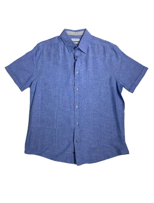 Cotton/Linen Short Sleeve Shirt - Blue