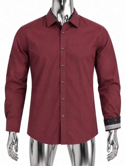 Solid Colour Dress Shirt - Bordeaux