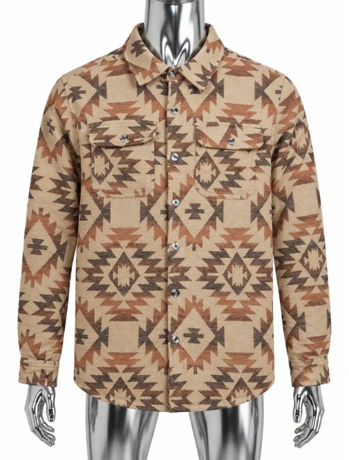 Aztec Pattern Overshirt - Brown/Tan