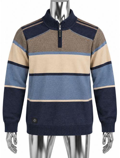 Striped Zip Mock Neck Pullover