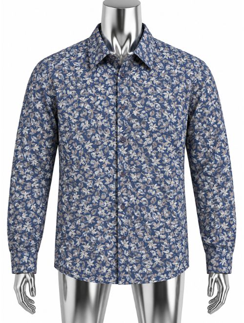 All Over Leaf Print - Slate Blue