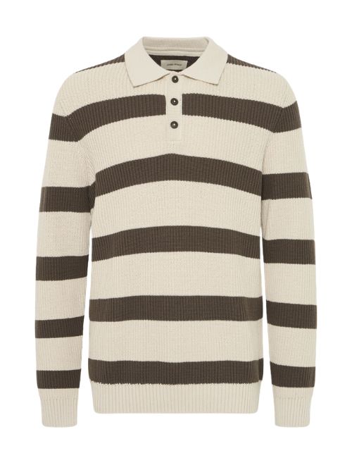 Striped Knitted Polo - Coffee