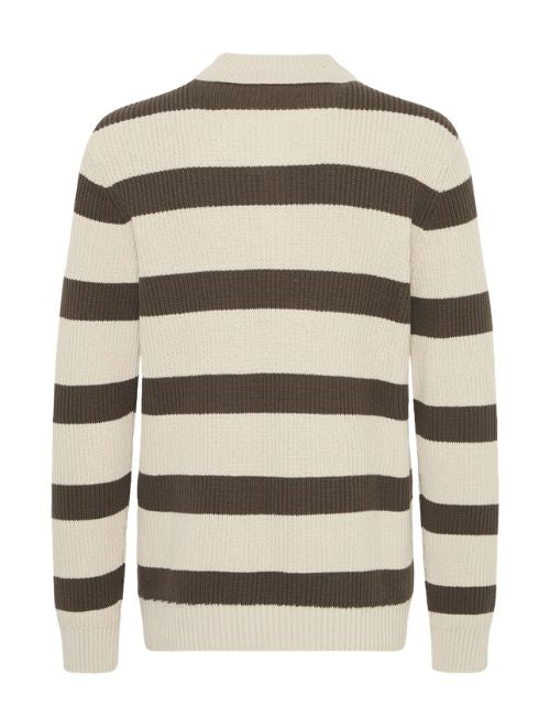 Striped Knitted Polo - Coffee