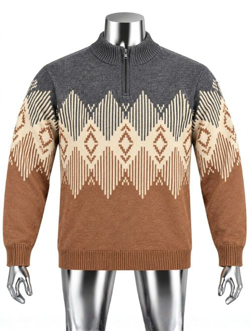 Jacquard Knit Quarter Zip Pullover