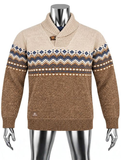 Shawl Collar jacquard Pullover - Brown