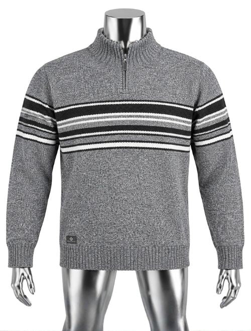 Chest Stripes Mock Zip Pullover - Grey