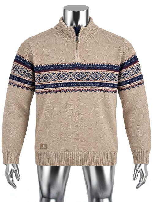Jacquard Mock Zip Pullover - Desert