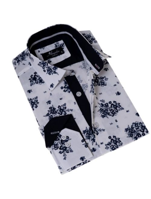 Navy/White Floral Long Sleeve Shirt