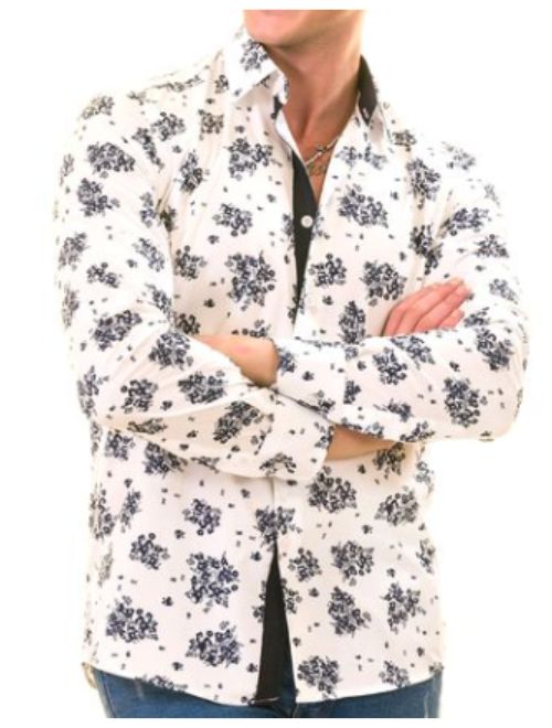 Navy/White Floral Long Sleeve Shirt